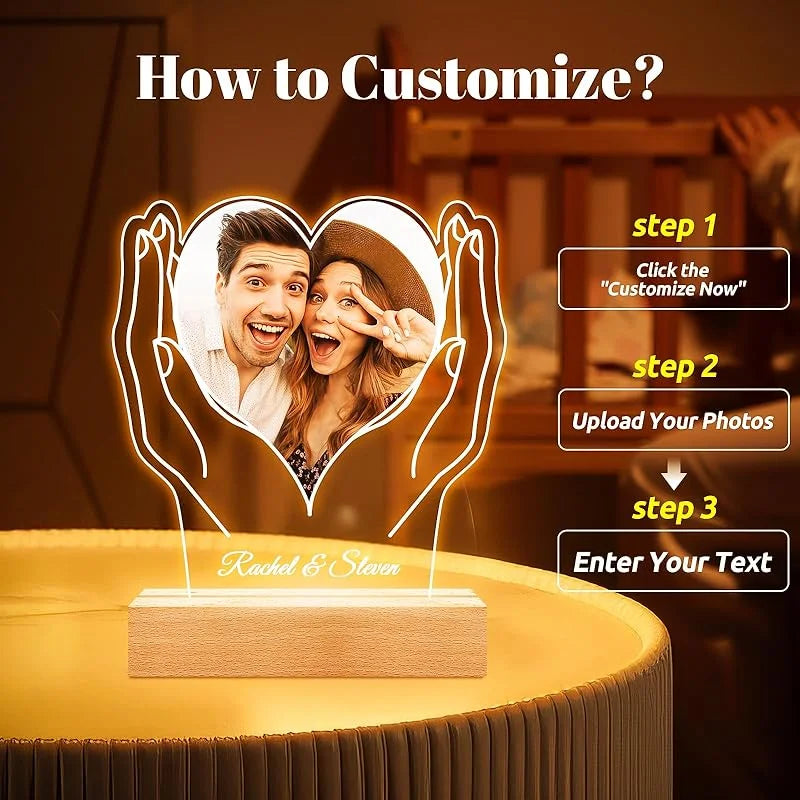 Personalized Mothers Day Gifts for Mom/Dad/Baby/Family Birthday Custom LOVE Picture Frame With Photos Night Light Acrylic Plaque