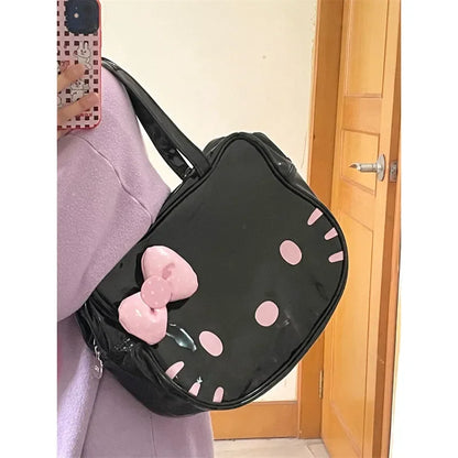 Sanrio Cartoon Hello Kitty Kawaii New Patent Leather Large-Capacity Handbag Storage Bag