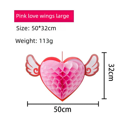 Honeycomb Love Wings Hanging Decor – Valentine’s Day & Wedding Room Decorations