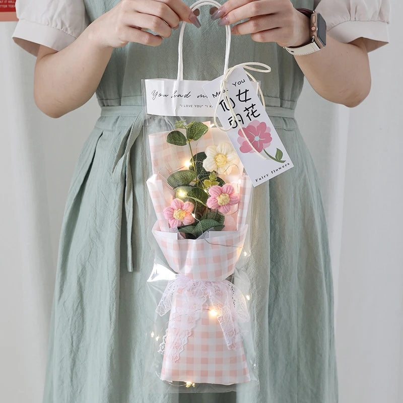 Crochet Flower Bouquet Mother's Day Gifts with LED Light String Hand Knitted Flowers Graduation Artificial Flowers Decor
﻿ 
﻿