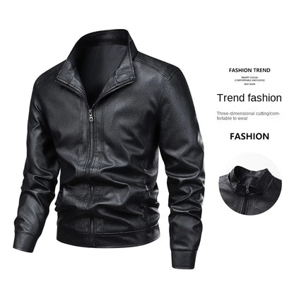 Men’s Leather‑Style Stand‑Collar Jacket – Windproof Casual