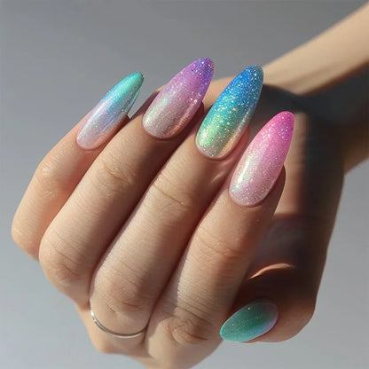 24Pcs False Full Cover Press on Nail Tips Purple Heart Almond  with Glue