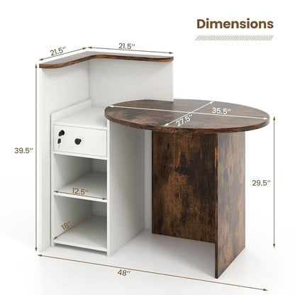 Reception Desk, Small Retail Checkout Counter with Lockable Drawer and Open Shelves, Wooden Computer Workstation, Customized