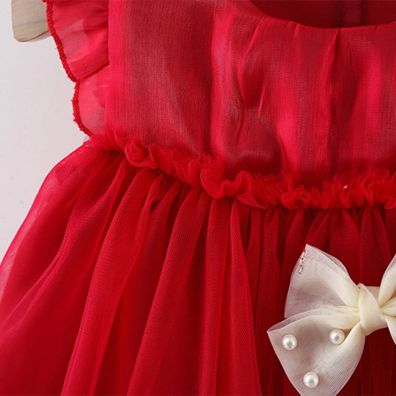 Baby Girl Dress Summer Girl Bow Pearl Mesh Princess Dress Cute Girl's First Year Dress Birthday Party Dress  Baby Girl Clothes