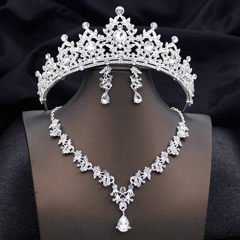 Tiaras Bridal Princess Wedding Crown and necklace earring Prom Birthday Jewelry Sets