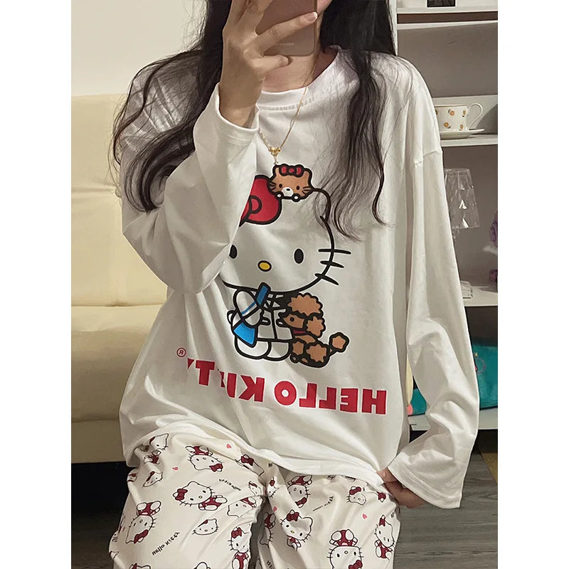 Sanrio Hello Kitty Pajamas Set Home Wear Polyester Long Sleeve