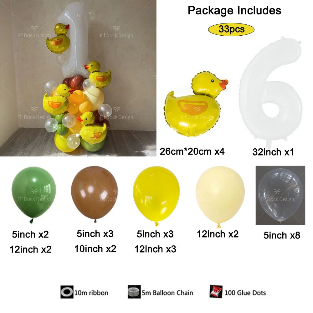 Cartoon Duck Balloon Garland Set – 32" Number Balloon (1–9) for Kids’ Birthday Party