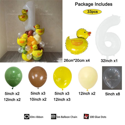 Cartoon Duck Balloon Garland Set – 32" Number Balloon (1–9) for Kids’ Birthday Party