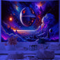 Galaxy Space Landscape UV Reactive Tapestry Trippy Planet Mountain River Neon Art Wall Tapestries for Bedroom Dorm Party Decor
