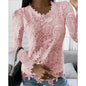 Women Lace Hollow T Shirt Top Fashion Round Neck Long Sleeve Office Lady Blouses Casual Vintage High Street Boho Tops All Season