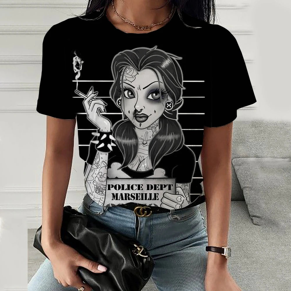 Disney Princess Cartoon Printed Women T-shirt  Short Sleeve Casual Round Neck