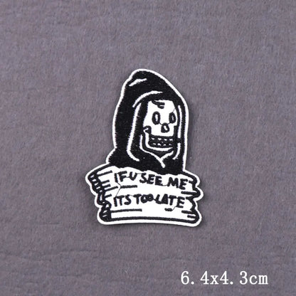 The Death Embroidery Iron On Patches For Clothing DIY Applique Patches On Clothes Skull Badges on backpack Jakcet