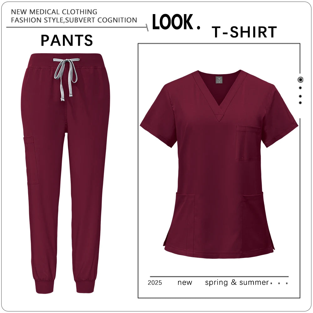 Hot Sale Clinic Workwear Unisex Medical Nurse Scrub Set Clinical Uniform Men Women Beauty Salon Costume Doctor Nursing Top Pants
