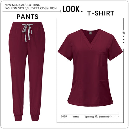 Hot Sale Clinic Workwear Unisex Medical Nurse Scrub Set Clinical Uniform Men Women Beauty Salon Costume Doctor Nursing Top Pants