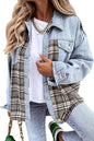 Women’s Long Sleeve Denim Jacket – Punk Plaid Print Button‑Up Irregular Shirt Jacket