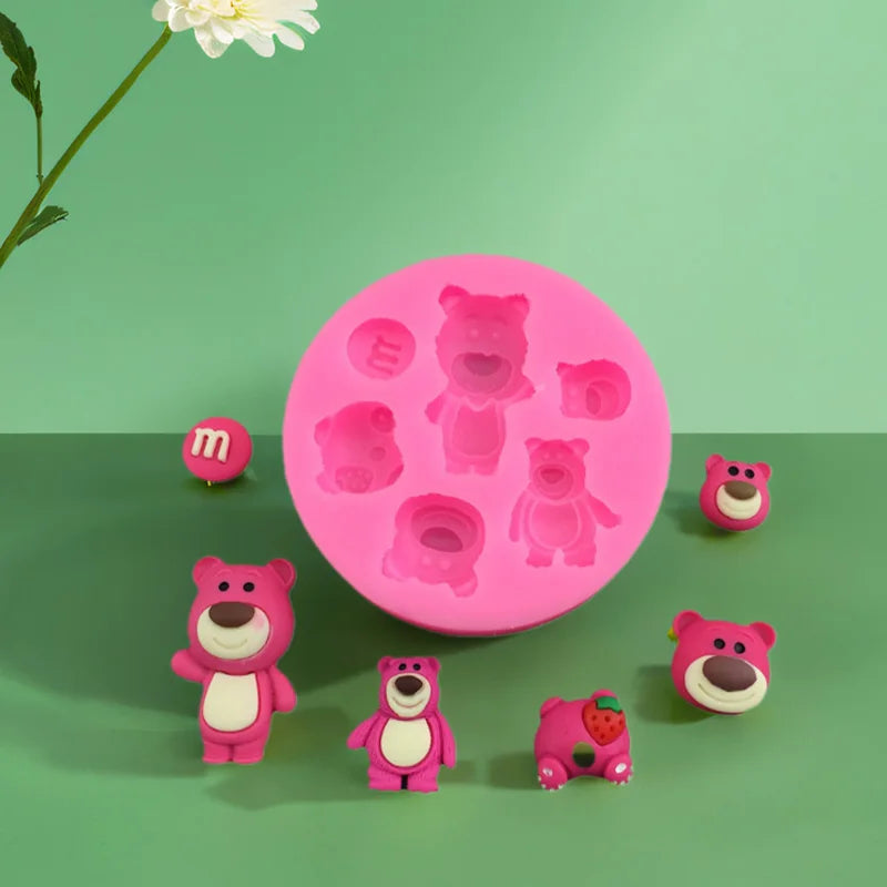 1 piece, single strawberry bear 6-hole strawberry bear silicone mold sugar cake gypsum drip decoration tool