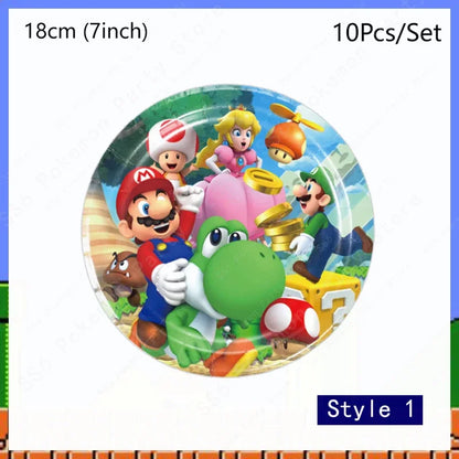 Super Mario Bros Birthday Decoration Party Supplies Disposable Tableware Baby Shower Paper Cup Tablecloth Plate Napkin Bag Kit