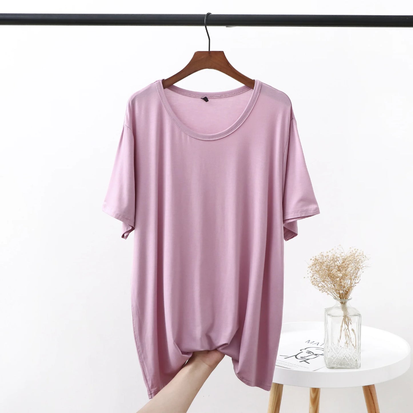 Plus size XL to 6XL Modal Tshirt short sleeves Summer women's T-shirts solid color O-Neck Loose Tee Tops Casual bottoming top