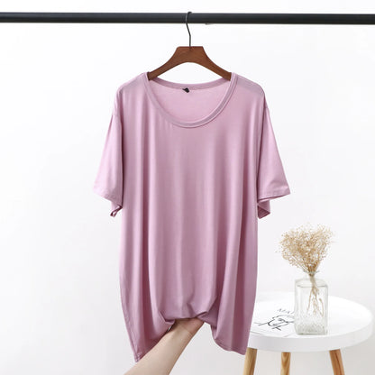 Plus size XL to 6XL Modal Tshirt short sleeves Summer women's T-shirts solid color O-Neck Loose Tee Tops Casual bottoming top
