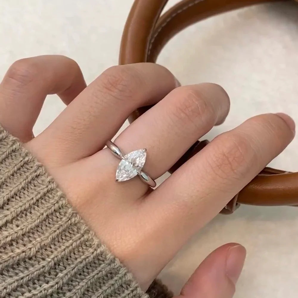 OEVAS 1CT-3CT 7*14MM Marquise Cut Moissanite Wedding Rings S925 Silver Plate 18K Gold for Women Lab Diamond Party Jewelry Gift