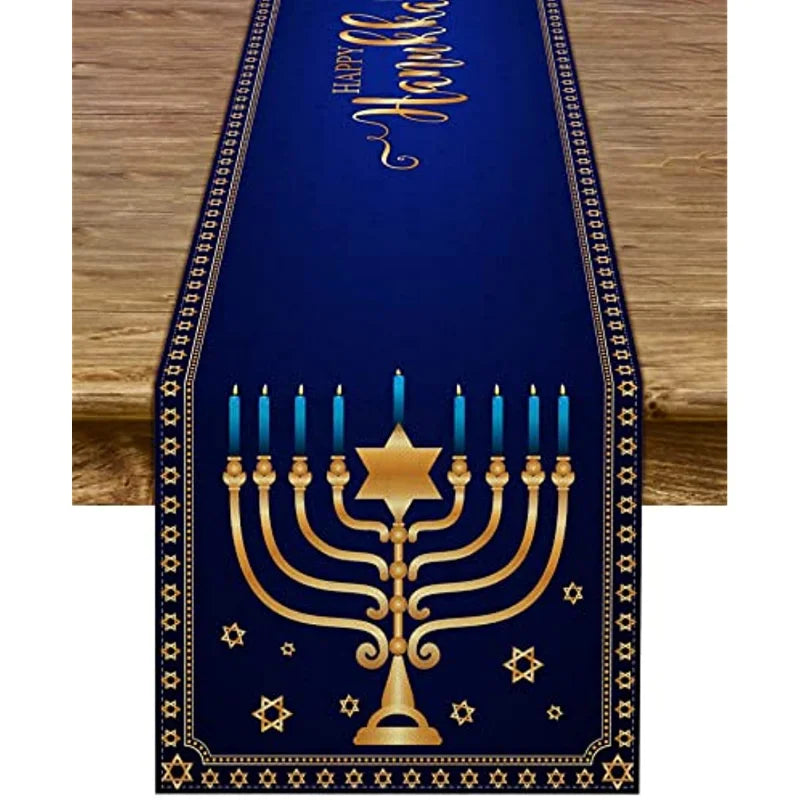 Hanukkah Menorah Table Runner – Star of David Holiday Home Décor