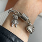 Solid 925 Sterling Silver Retro Bracelet for Women Men Vintage Handmade Heart Bracelet Birthday Gift