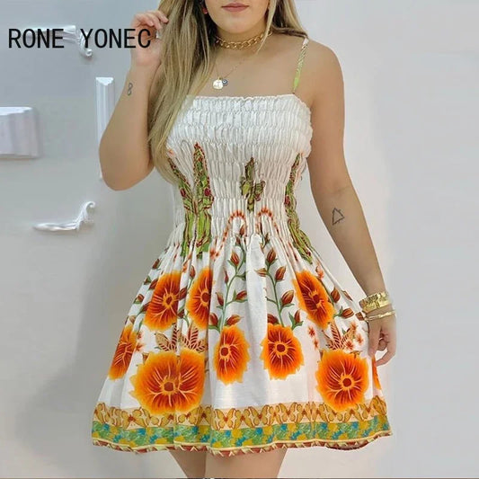 Women Elegant Floral Print Spaghetti Strap Dress