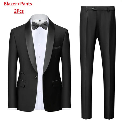 Men's Solid Color Suit Jacket Blazer Waistcoat Vest Pants Set M-6XL