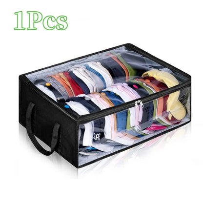 Large Capacity Black Hat Organizer: Foldable Non-Woven Cap Holder and Clothes Storage Hanging Bag