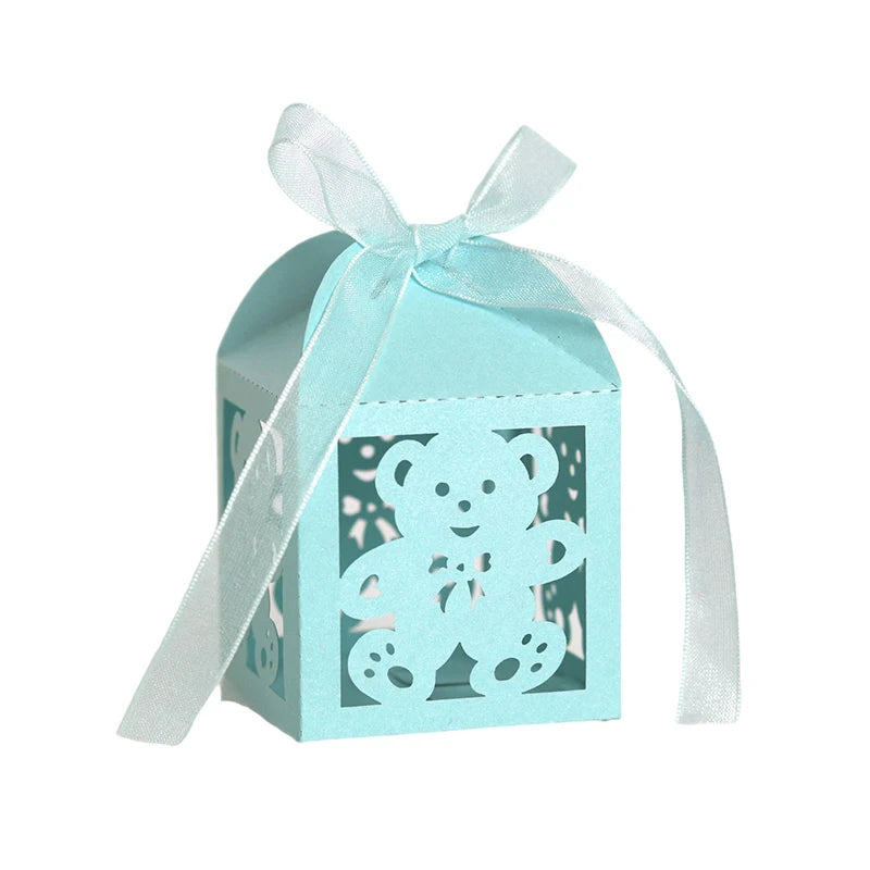 10Pcs Little Bear Candy Boxes Sweet Wedding Favor Gift Packaging Box With Ribbon Baby Shower Birthday Children's Day Party Decor