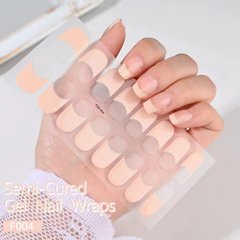 Semi-Cured Gel Nail Wraps - 16 or 20 Tips, Fashionable French Nails, Long-Lasting Full Cover Gel Stickers for DIY Manicure