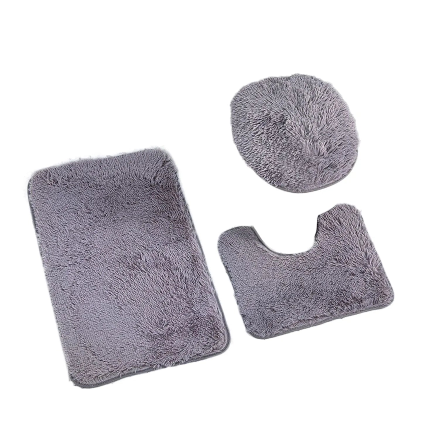 3PCS/set Solid Color Bathroom Mat Set Fluffy Hairs Bath Carpets Modern Toilet Lid Cover Rugs Kit Rectangle U-shape Floor Mats