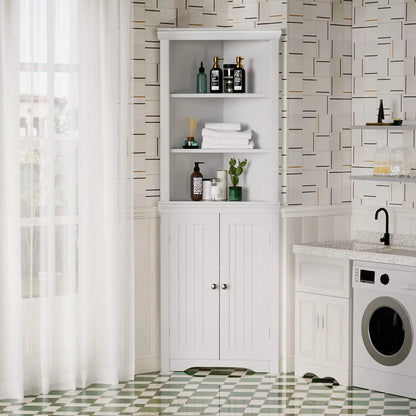 Corner Storage Cabinet 2 Door 3 Tier Shelves Freestanding Bathroom Living Room Bedroom Kitchen White, Customized