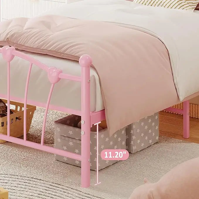 Twin Size Heart‑Shaped Metal Bed Frame – Platform Bed with Headboard & Footboard