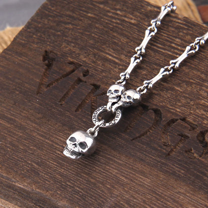 Vintage Gothic Punk Male Female S925 Sterling Silver Skull Chain Necklace for Men Women Jewelry Accessories