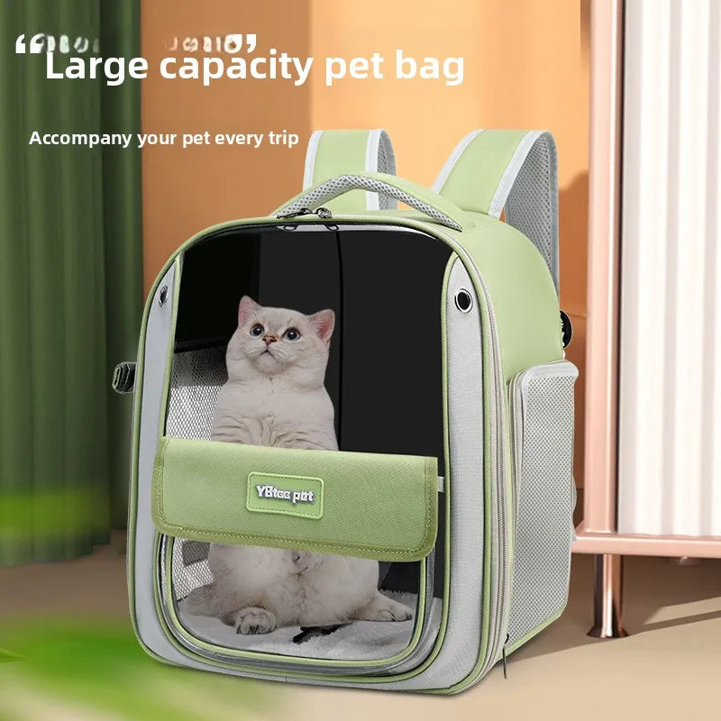 Cat backpack, outing schoolbag, double-shoulder pet bag, cat for travel, dog and cat supplies, transparent large-capacity portab