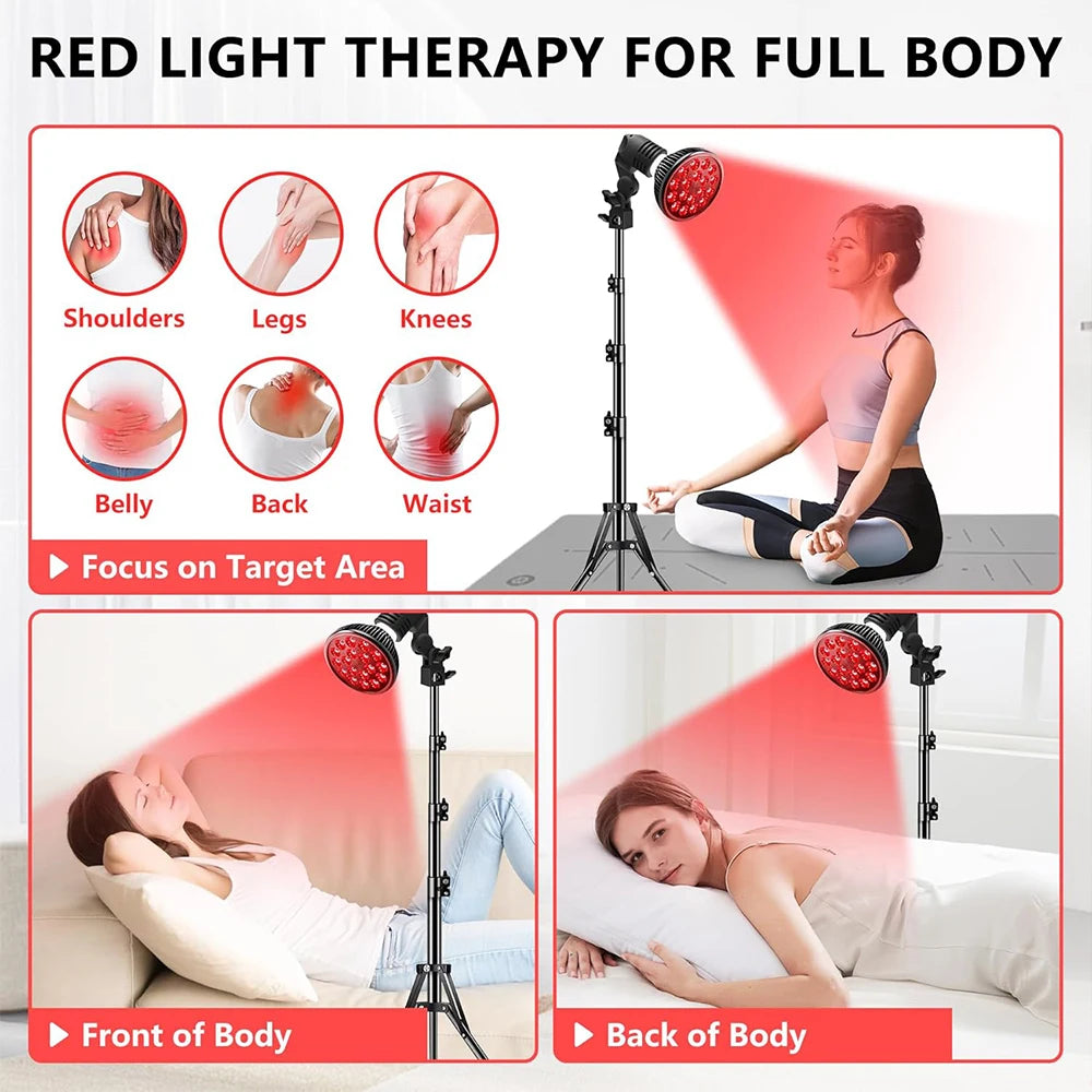 E27 LED Red 54W Light Therapy Lamp 660nm & 850nm Infrared Bulb with Floor Stand for Skin Care Pain Relief 360° Adjustable