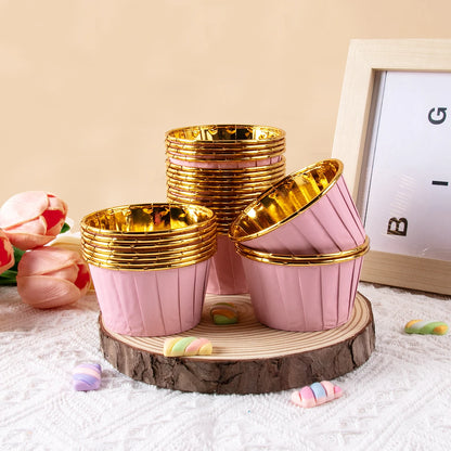 25/50pcs Foil Cupcake Liners Heat Resistant Aluminum Cake Cups Round Baking Cups with Lids Kitchen Wedding birthday Party Supply