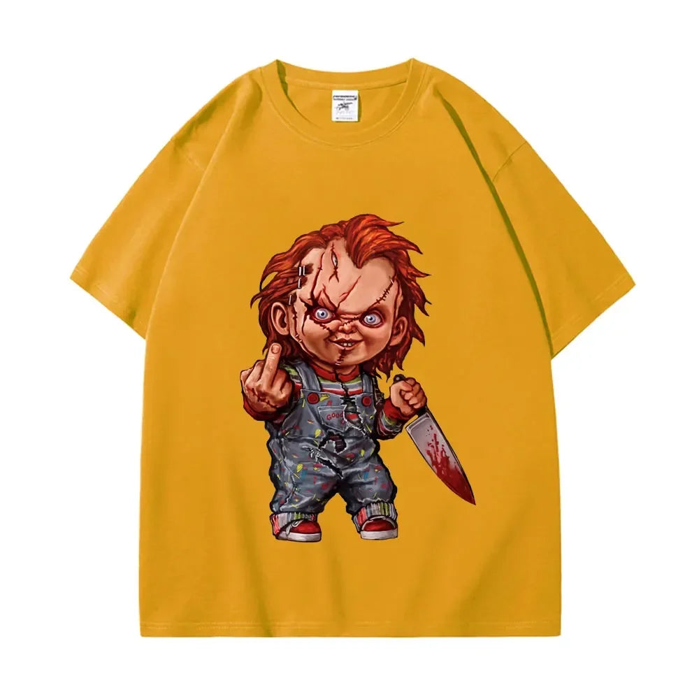 Horror Chuck Pattern T-shirt Women's Gothic Fashion Short sleeved T-shirt Summer High Quality T-shirt Street Clothing