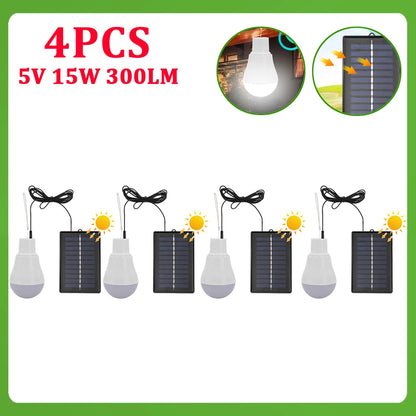 1-12pcs 5V 15W 300LM Solar Lighting Bulb Portable Solar Power Panel Battery Charger Energy Saving Outdoor Lamp USB Rechargable