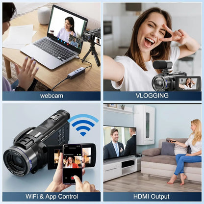 NBD 4K HD&48MP Camcorder Video Camera With Wi-Fi & App Control,Video Recorder with 3X Battery Life, 16X Zoom, 270° IPS Screen
