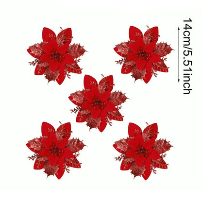 Christmas Glitter Artificial Flowers Tree Hanging Ornaments