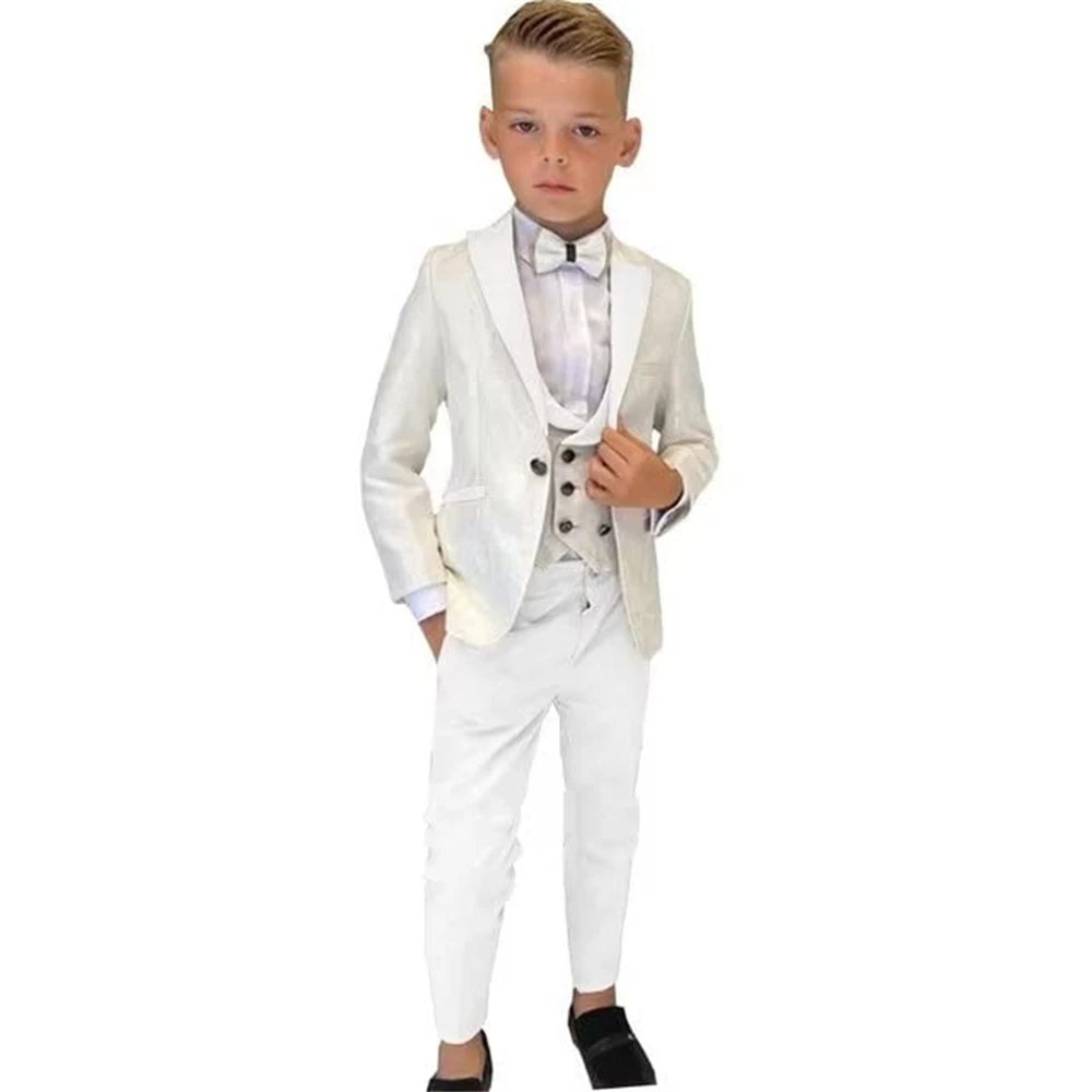 Classic Boy's Suit Set 3 Pieces Paisley Long Sleeves Formal Tuxedo For Kids From 3 to 14 Years (Wedding Flower Boy)