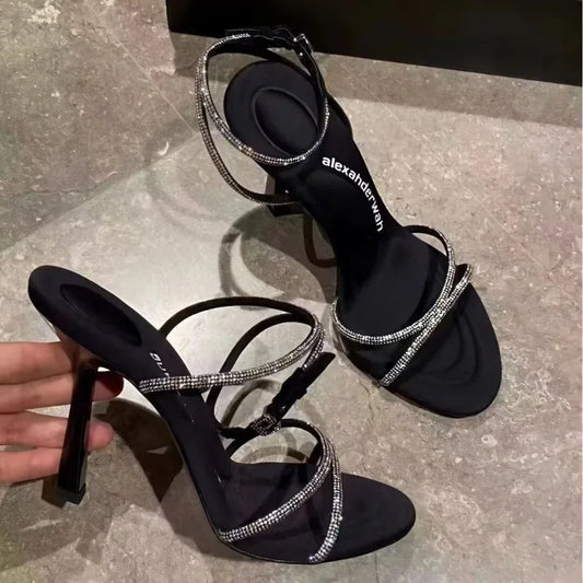 New Women's Crossbody Strap Solid Color High Heel Sandals Sexy Exposed Toe Fine Heel One-piece Strap