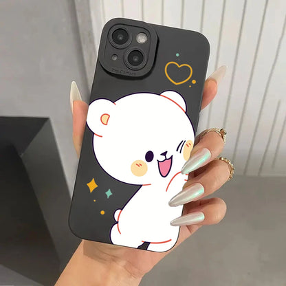 Cartoon Cute Bear Couple Silicone Phone Case For iPhone 16 Pro Max 15 14 13 12 11 Pro  16 Plus  Shockproof Soft Cover