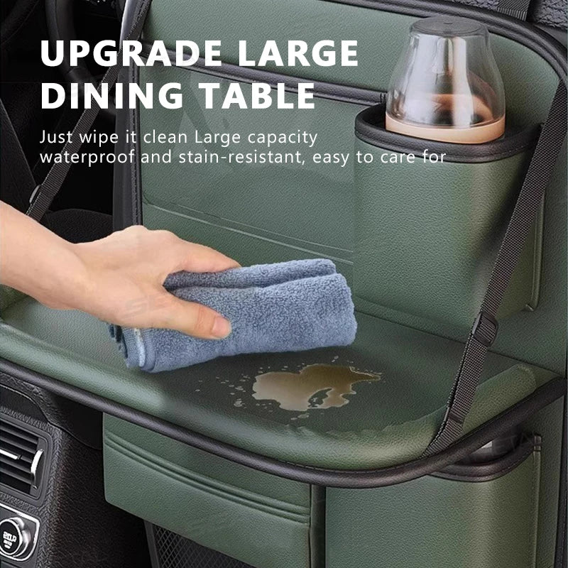 SEAMETAL Car Backseat Table Storage Bag Folding Table Trash Can Pu Leather Multi-functional Hanging Storage Bags Seat Back Tray