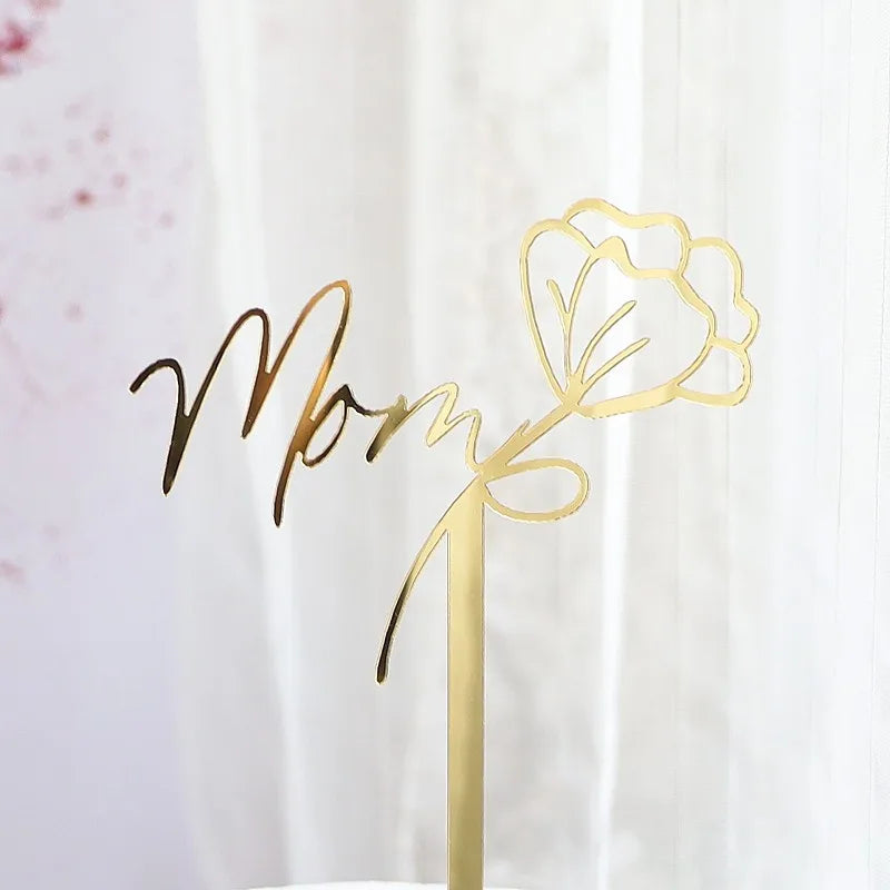 Happy Mothers Day Cake Topper Gold Red Tulip Acrylic MOM Birthday Party Cake Toppers Dessert Decoration Mother's Day Gifts