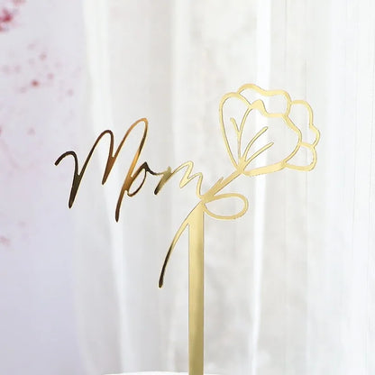 Happy Mothers Day Cake Topper Gold Red Tulip Acrylic MOM Birthday Party Cake Toppers Dessert Decoration Mother's Day Gifts