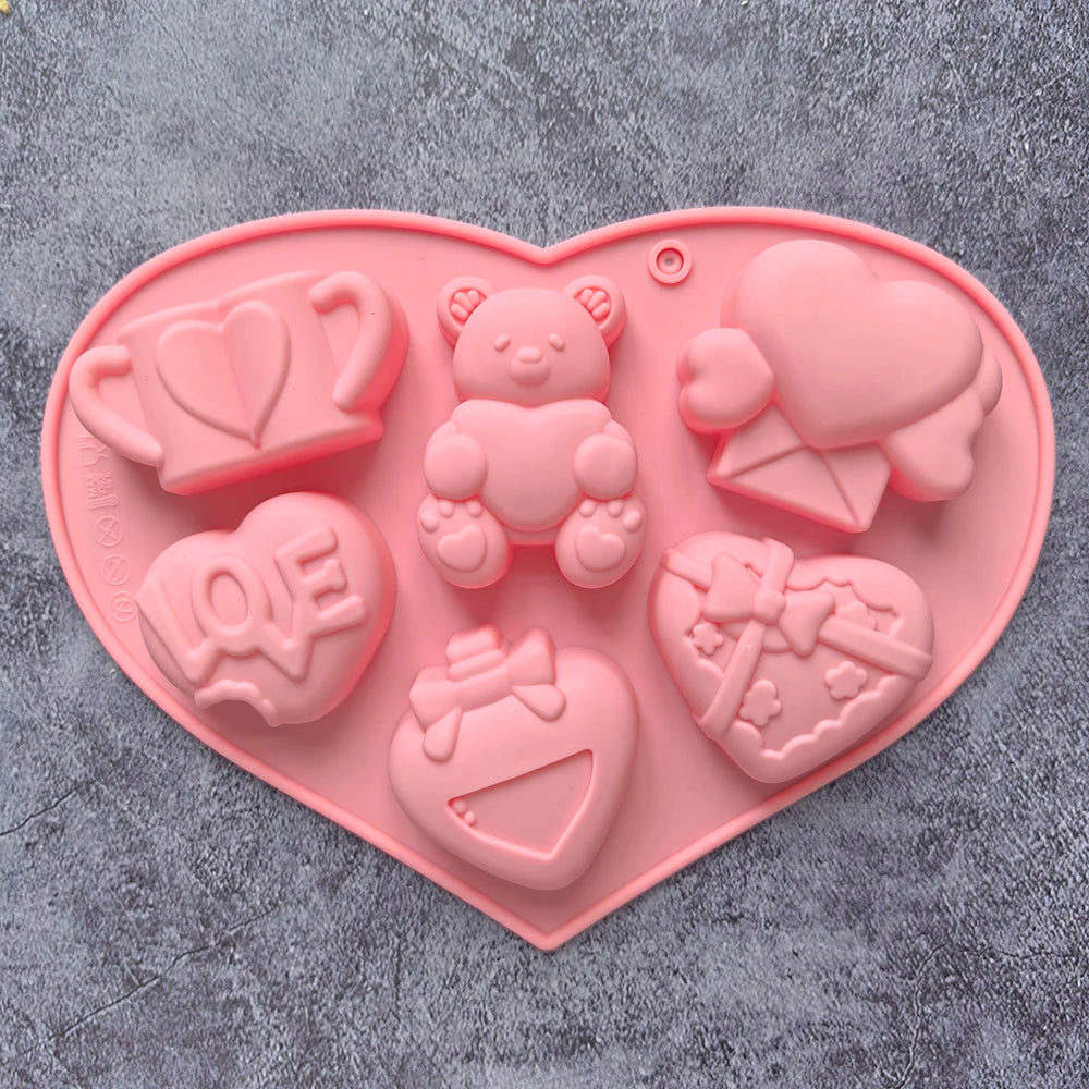 1pc Valentine's Day Theme Chocolate Silicone DIY Soft Candy Mold Bear Shape Baking Resin Soap Wax Melting Ice Jelly Mold