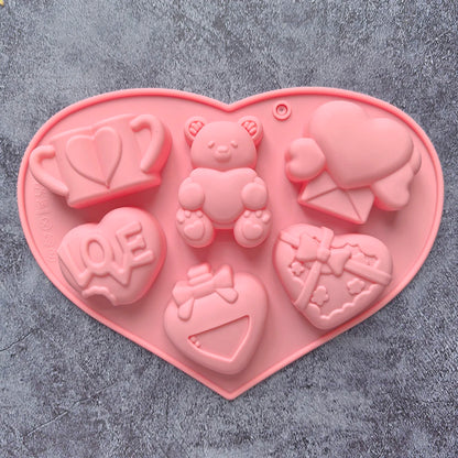 1pc Valentine's Day Theme Chocolate Silicone DIY Soft Candy Mold Bear Shape Baking Resin Soap Wax Melting Ice Jelly Mold